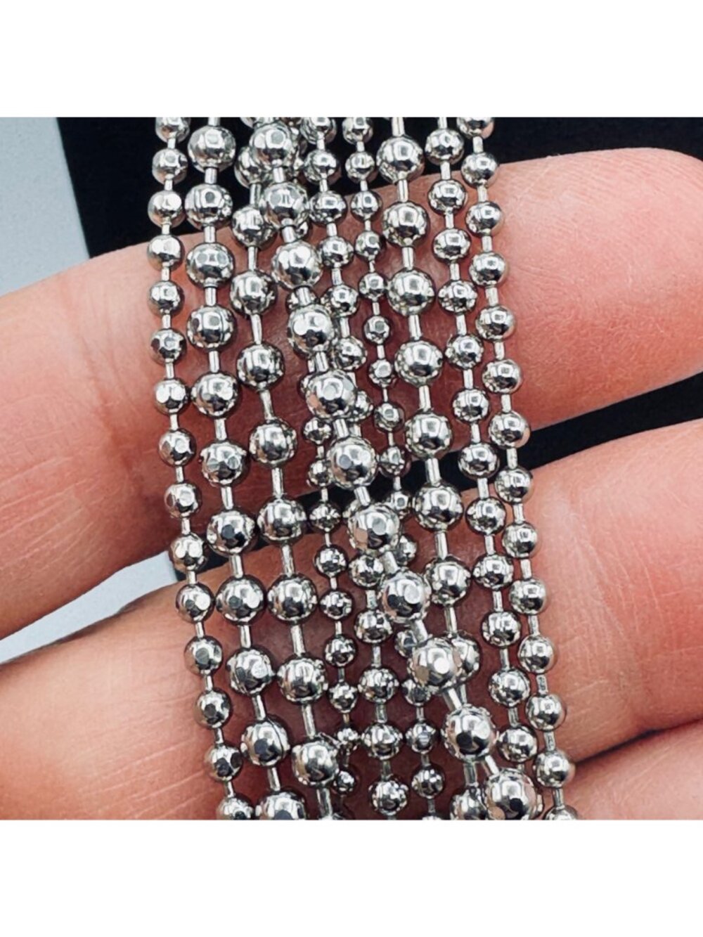 Waterfall Bib Multi-Chain Necklace Graduated 10 Strand Ball Bead Silver Tone - Picture 3 of 6